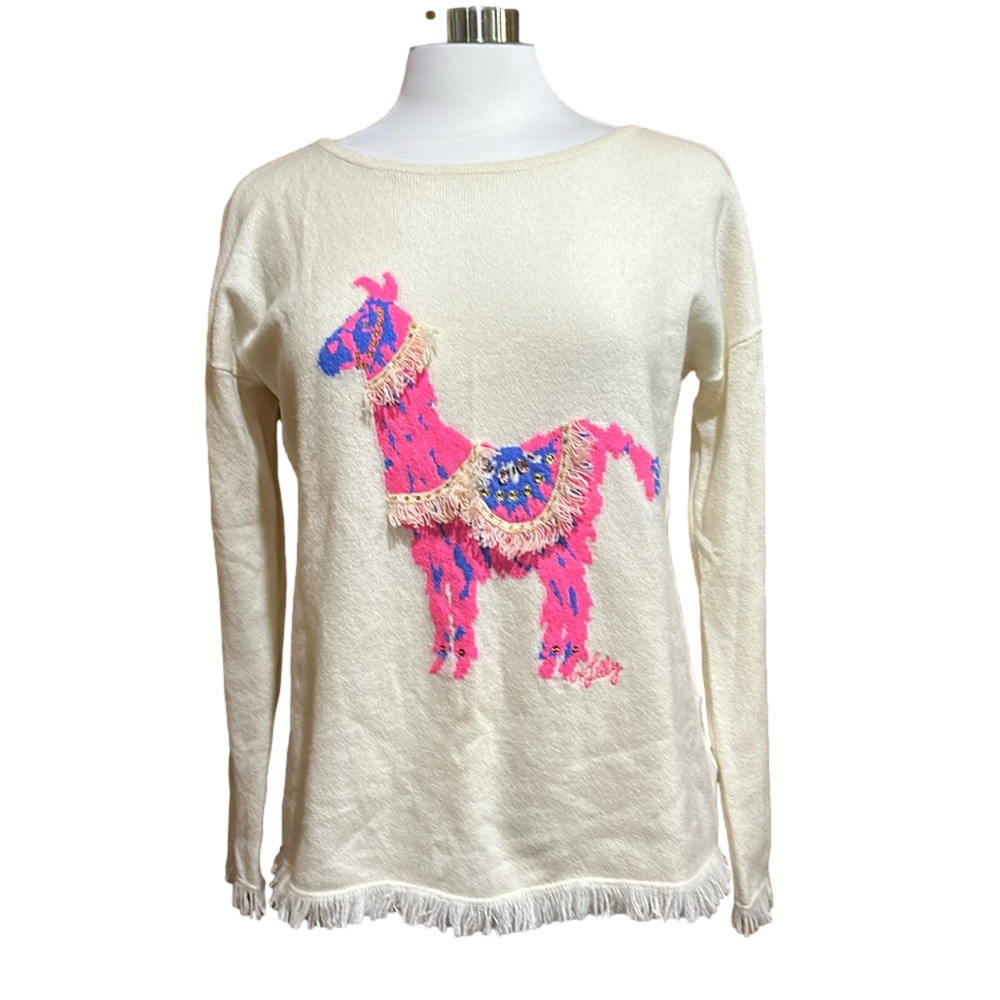 Lilly Pulitzer Cashmere Embellished Llama Fringe Sweater Size S - EUC